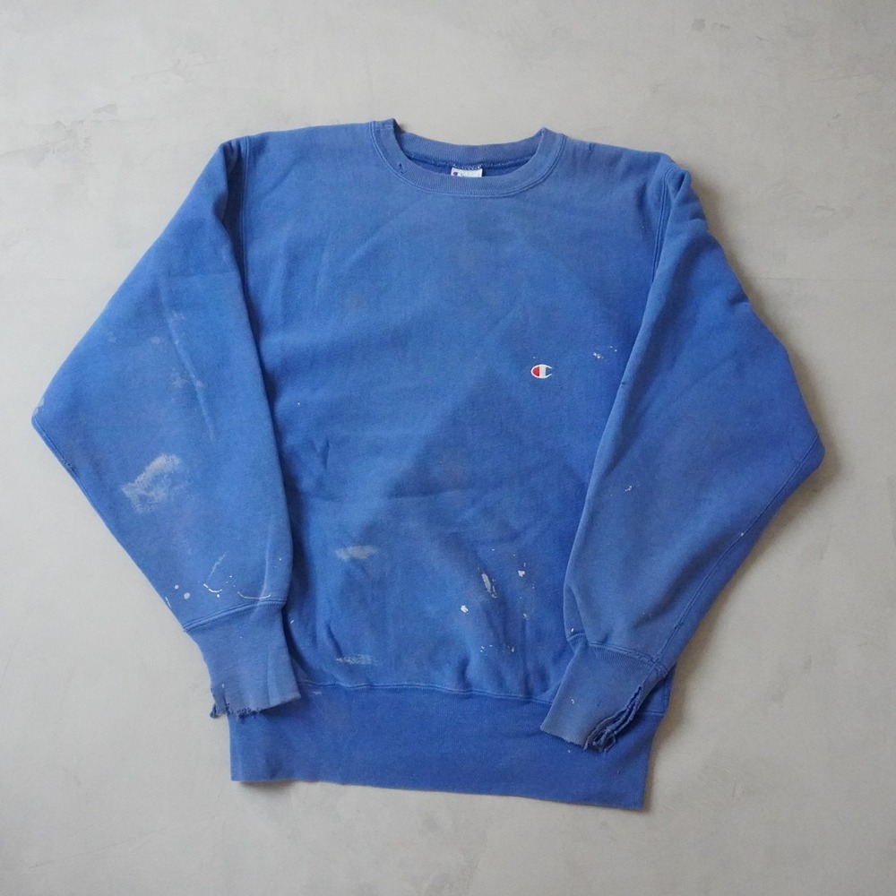Vintage Champion Reverse Weave Sweatshirt Large 90s Blue Distressed Paint
